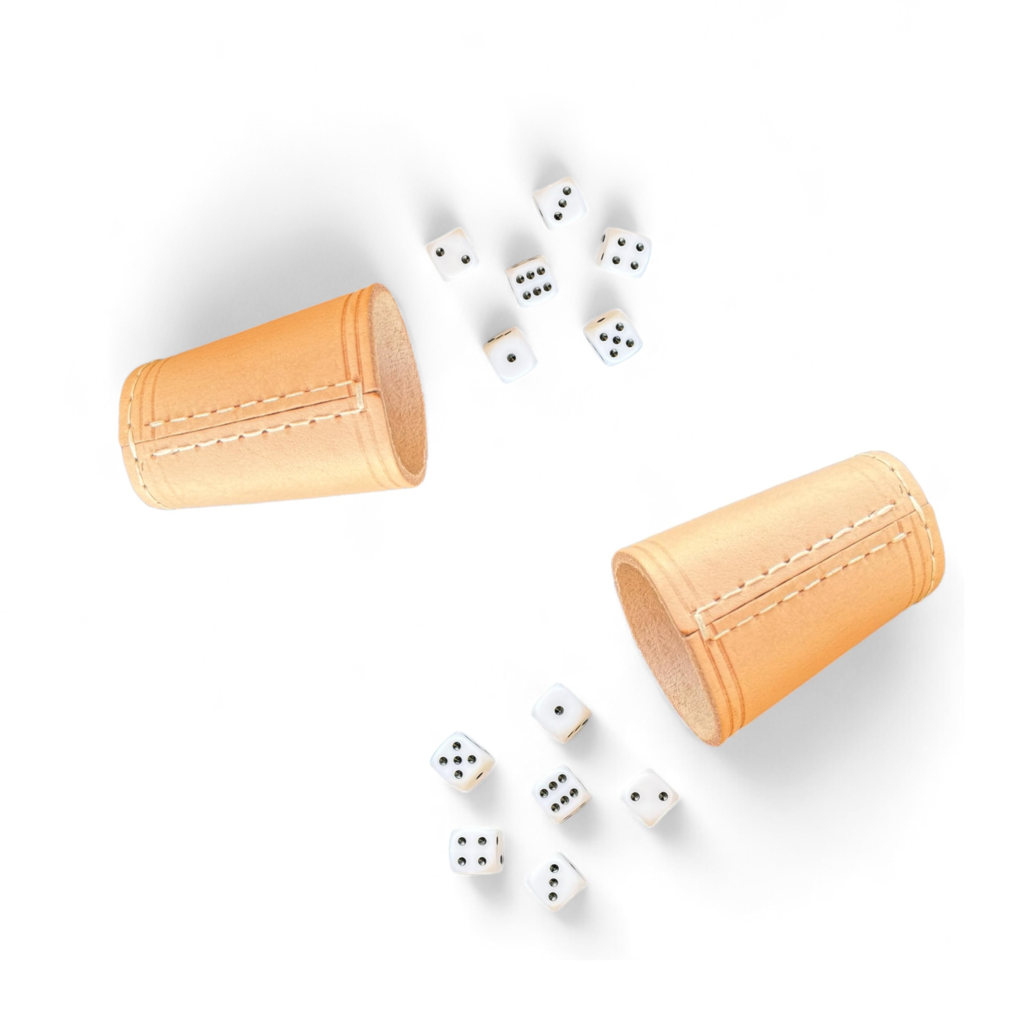 2er Set Würfelbecher aus Echtleder inkl. je 6 Würfel – Natur - Klassischer, handgefertigter Leder Würfelbecher 9 cm – Perfekt für Kniffel, Brettspiele, Poker & mehr