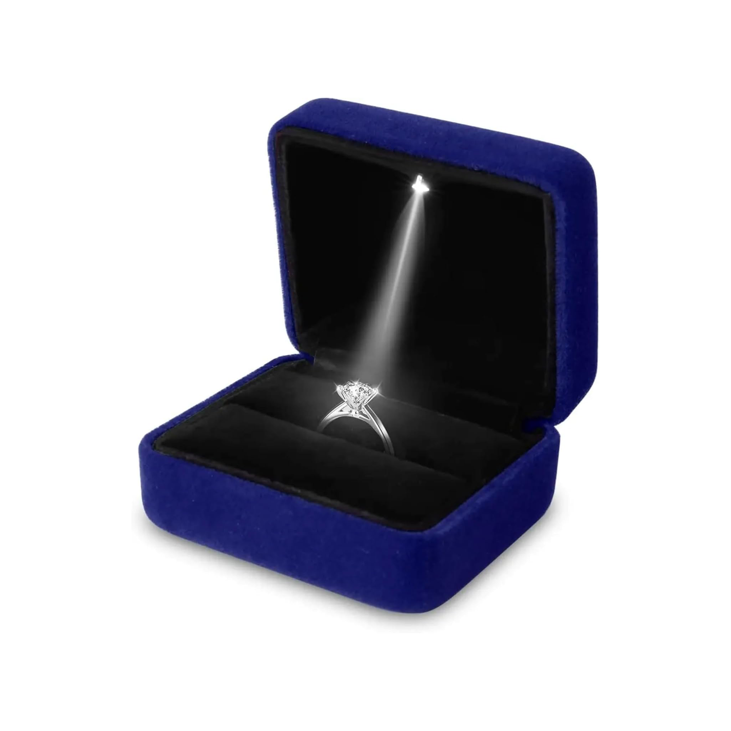 Blau Ringbox aus Samt Velvet mit LED – Ringschatulle mit Beleuchtung für Verlobung & Antrag
