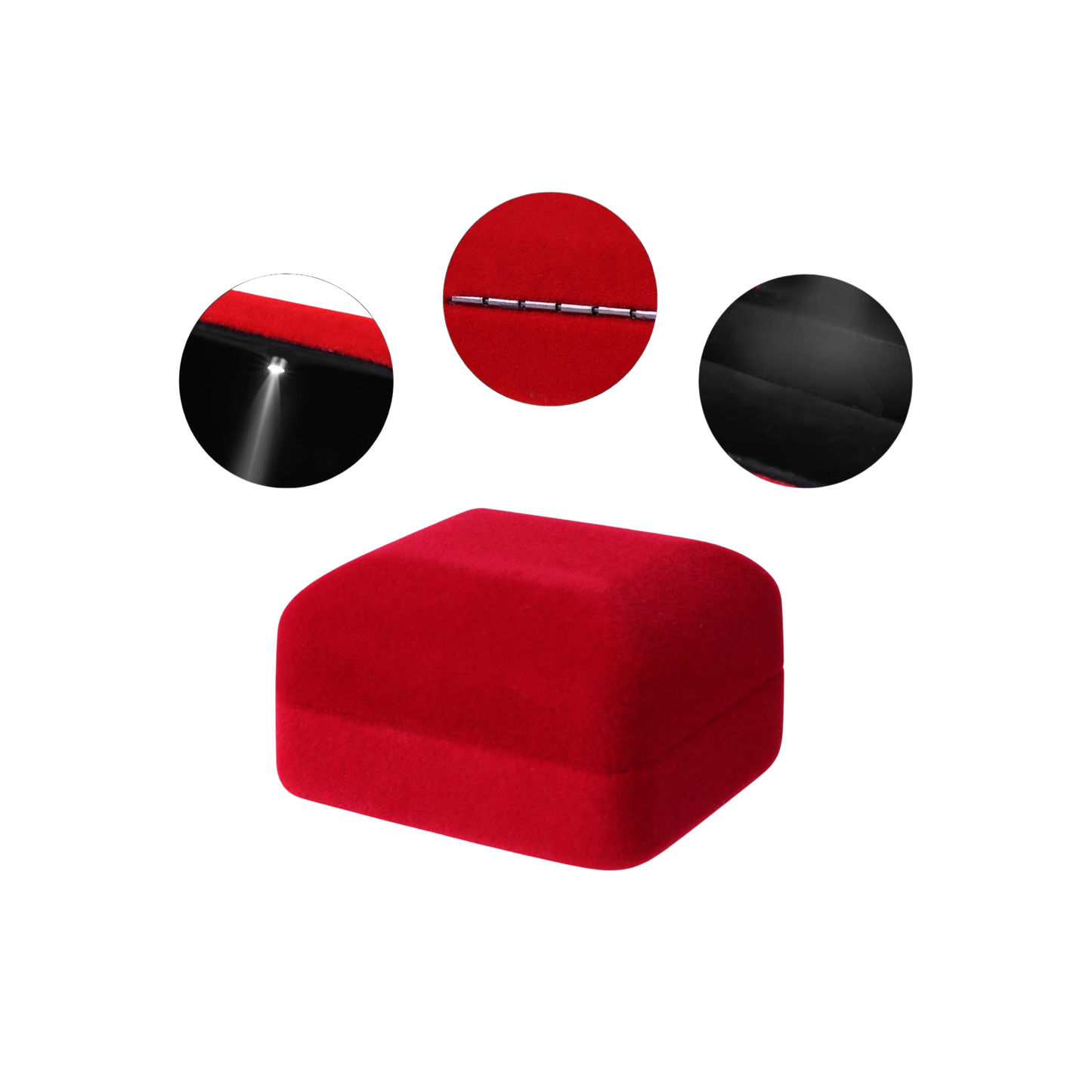 Ringbox aus rotem Samt Velvet mit LED – Elegante Ringschatulle mit Beleuchtung für Verlobung & Antrag