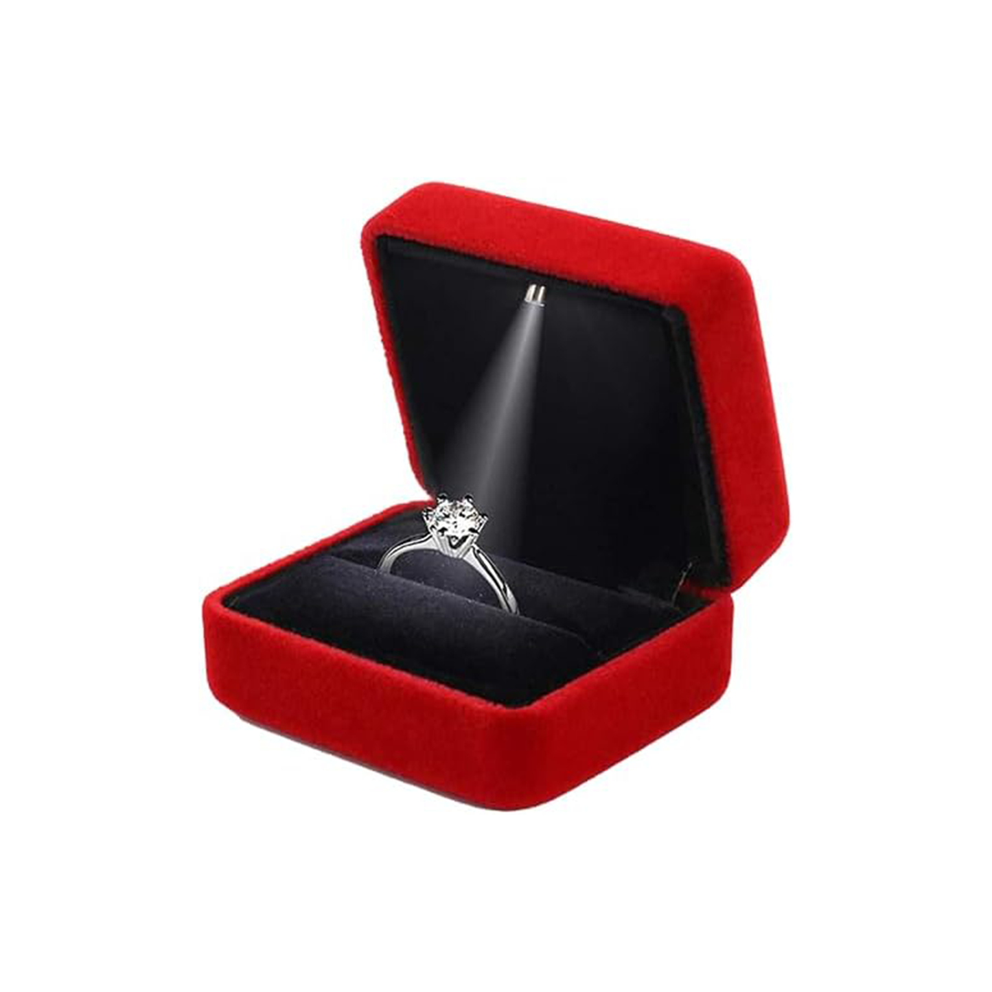 Ringbox aus rotem Samt Velvet mit LED – Elegante Ringschatulle mit Beleuchtung für Verlobung & Antrag