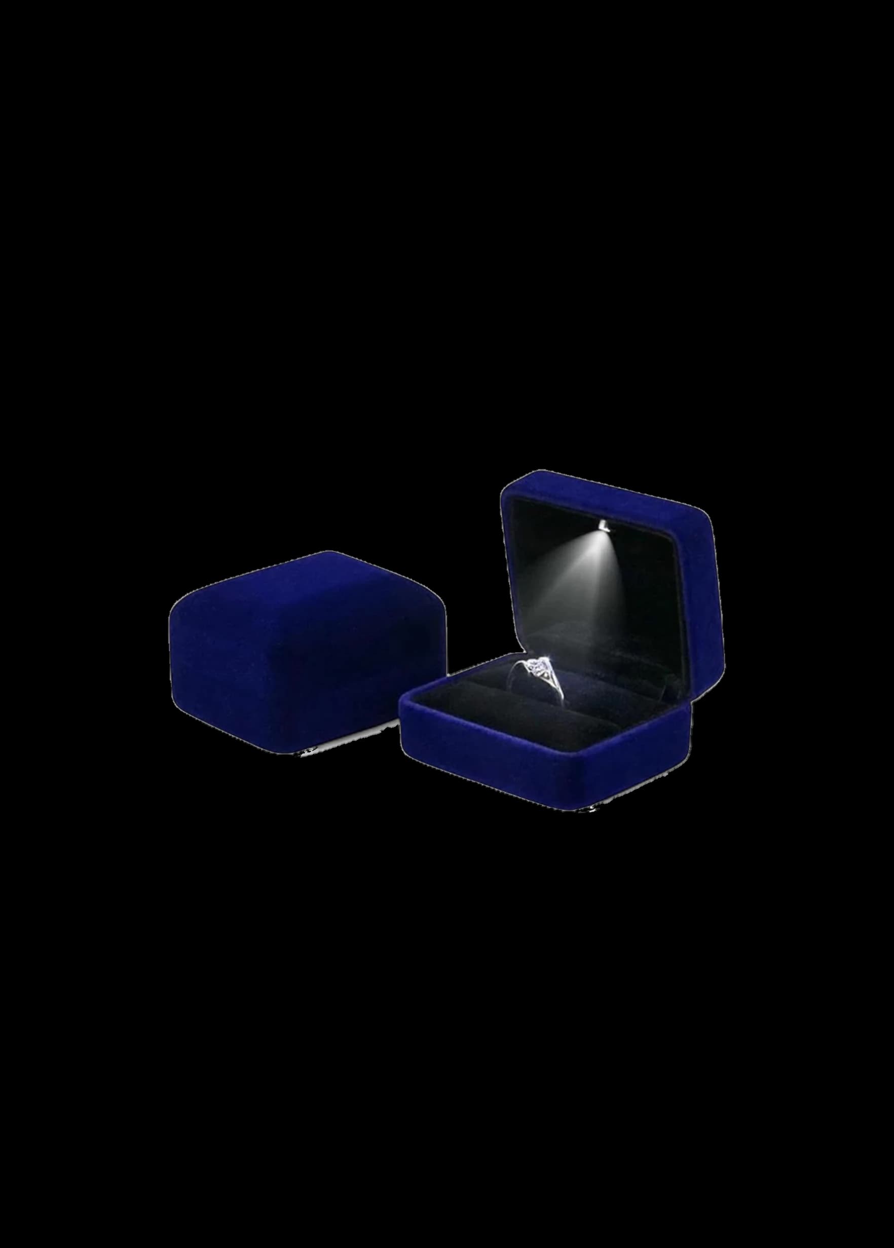 Blau Ringbox aus Samt Velvet mit LED – Ringschatulle mit Beleuchtung für Verlobung & Antrag