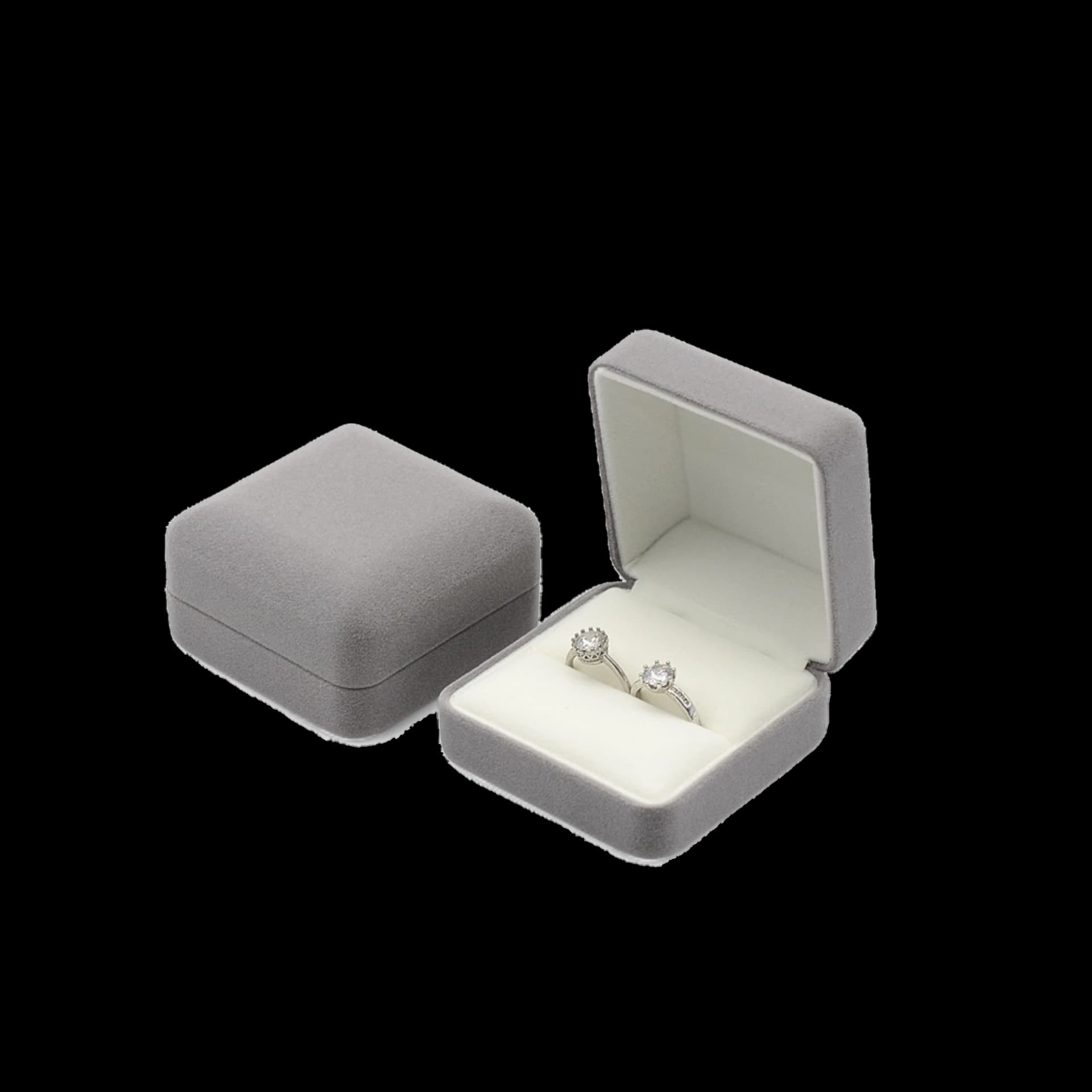 Edle Doppel-Ringbox aus Samt – Grau, 7,5 × 7,5 × 4,2 cm