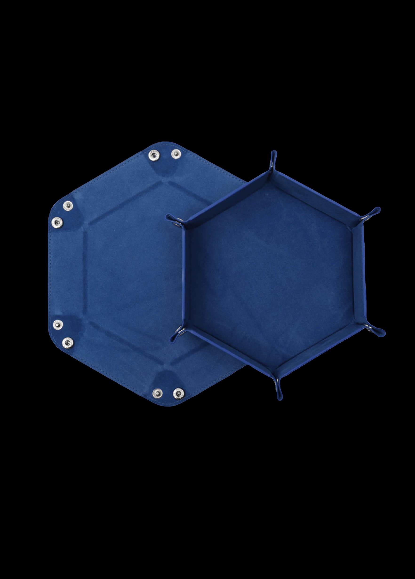Würfelteller Hexagon faltbar – PU Leder & Samt Würfeltablett für Rollen- & Brettspiele – Faltbares Sechseck Würfel-Tablett (Blau)