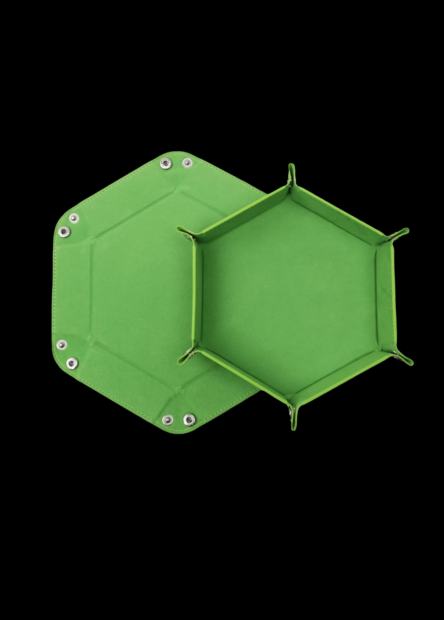 Würfelteller Hexagon faltbar – PU Leder & Samt Würfeltablett für Rollen- & Brettspiele – Faltbares Sechseck Würfel-Tablett (Grün)