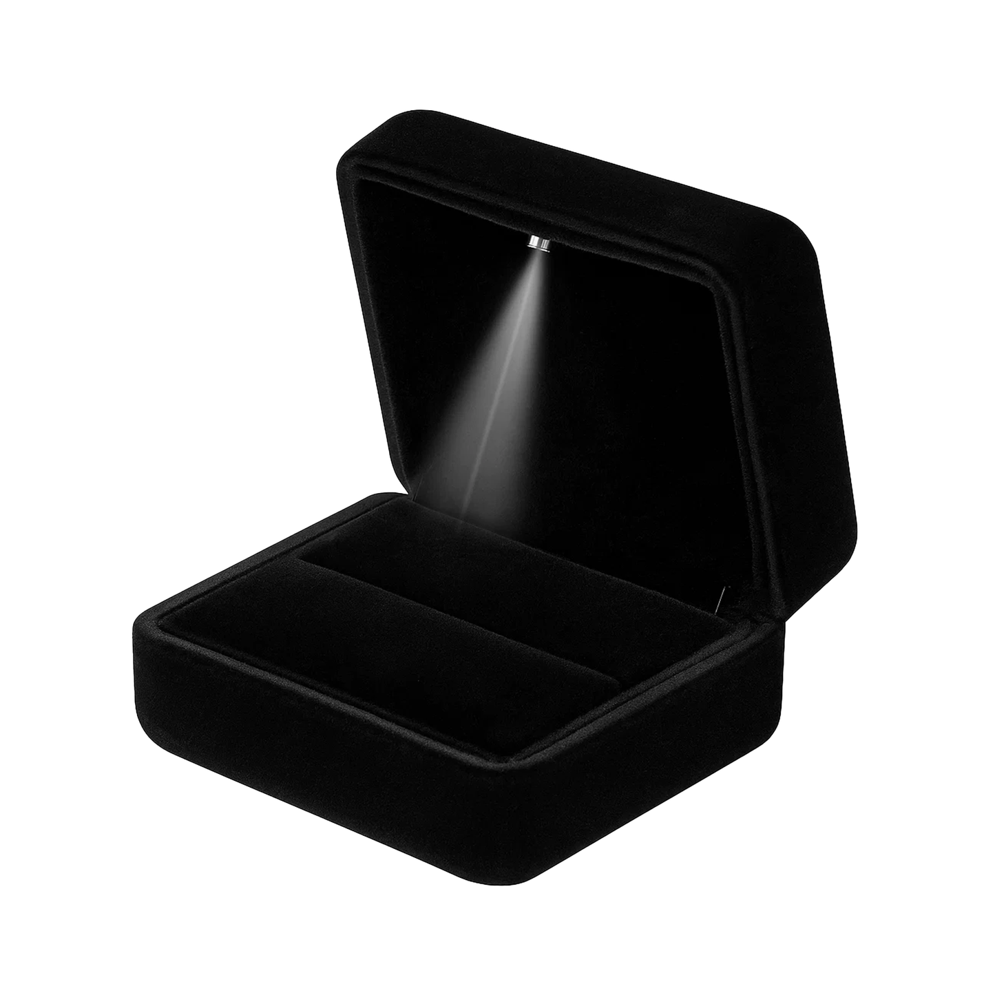 Ringschatulle mit Licht - Ringschachtel mit LED-Licht aus Schwarzem Samt für Antrag, Verlobung und Hochzeit - Elegante Ringbox mit Beleuchtung