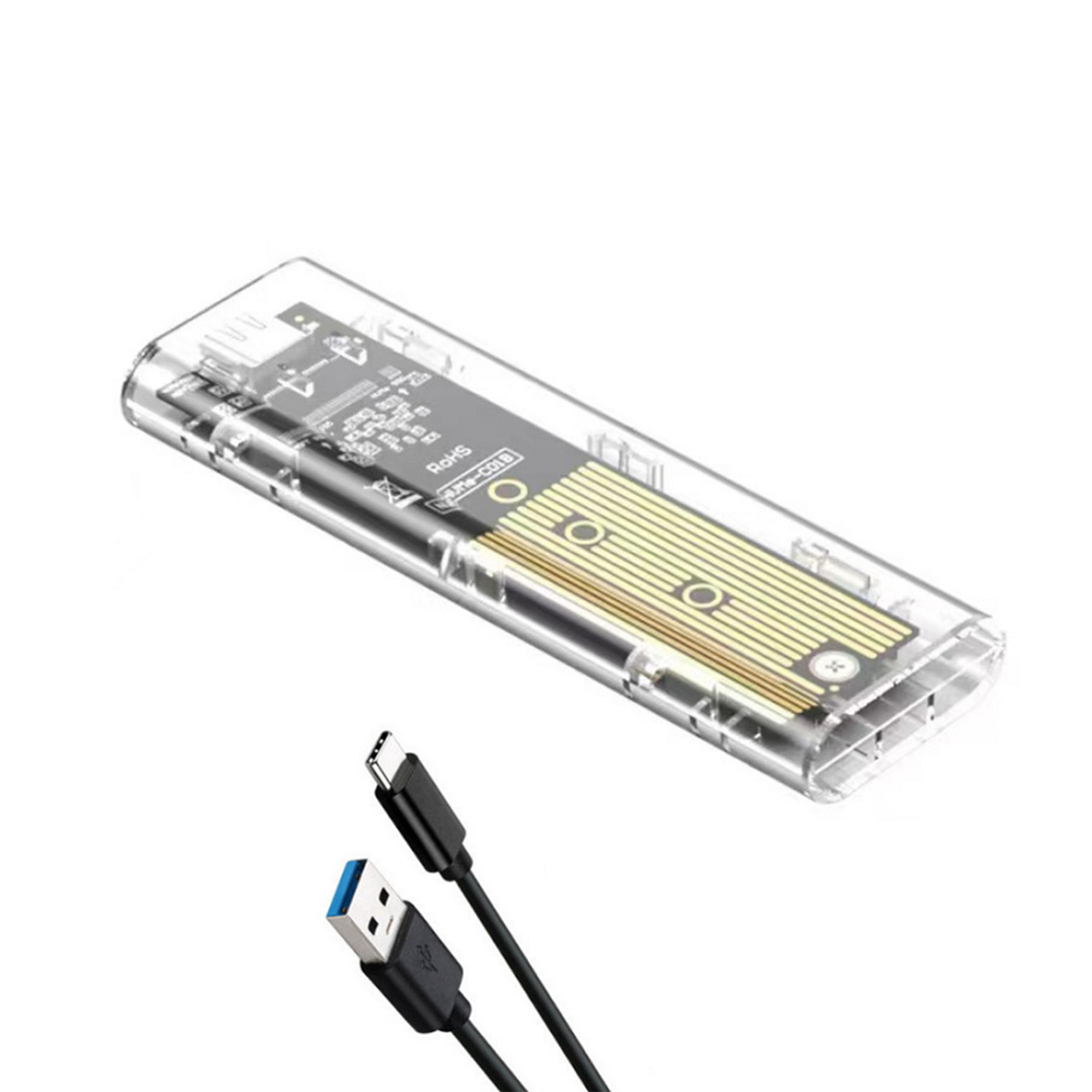 M.2 NVMe SSD Gehäuse, USB-C 3.1 10Gbps, für 2230-2280 SSDs, 4TB Kapazität, Transparent