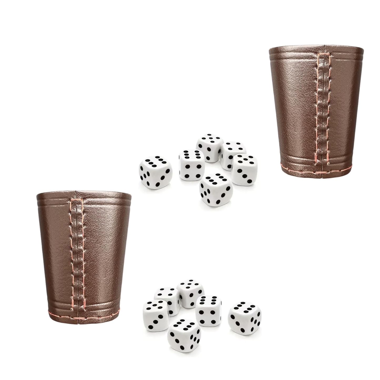 Echtleder 2er Set Würfelbecher aus Leder inkl. je 6 Würfel – Braun - Klassischer, handgefertigter Leder Würfelbecher 9 cm – Perfekt für Kniffel, Brettspiele, Poker & mehr