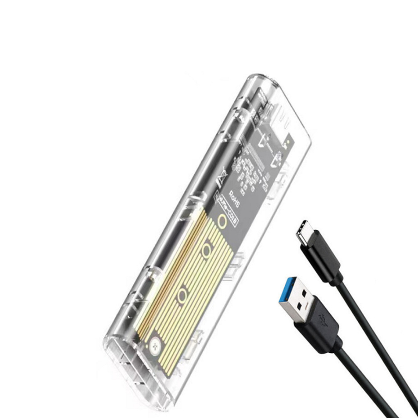 M.2 NVMe SSD Gehäuse, USB-C 3.1 10Gbps, für 2230-2280 SSDs, 4TB Kapazität, Transparent