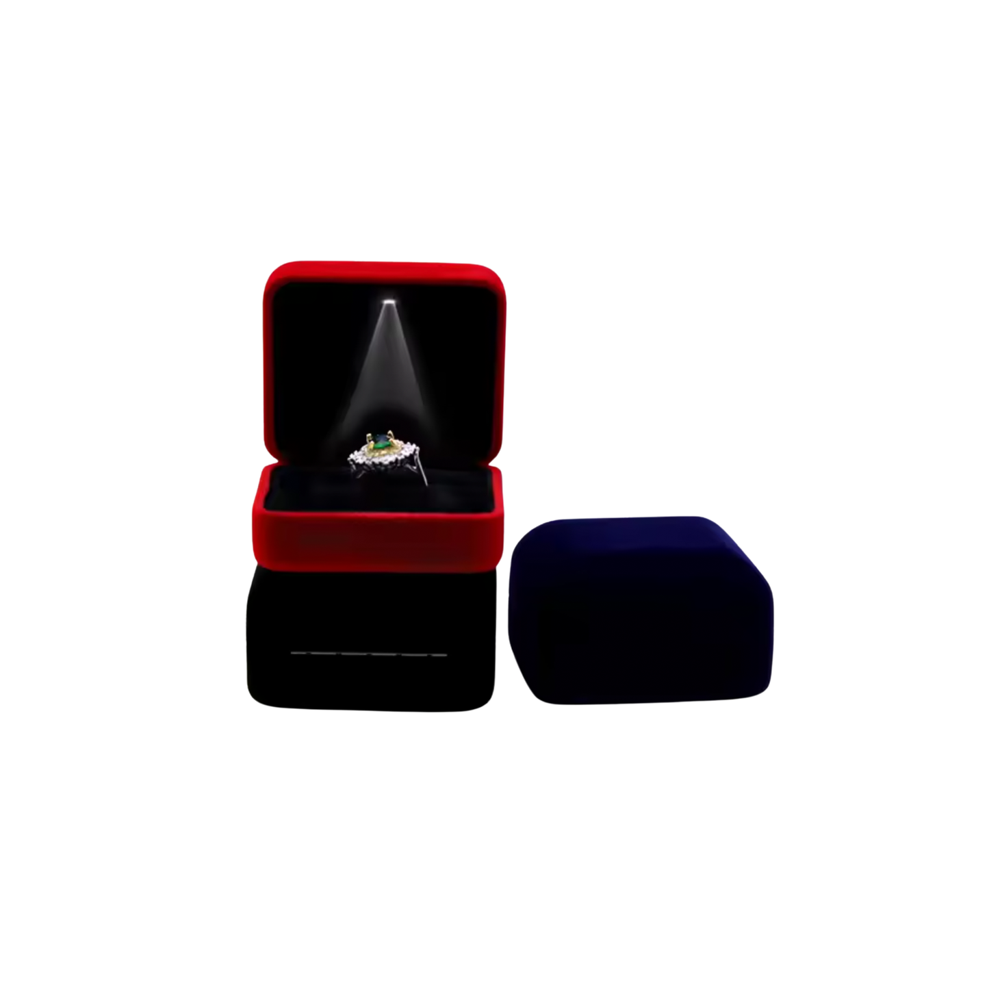 Ringschatulle mit Licht - Ringschachtel mit LED-Licht aus Schwarzem Samt für Antrag, Verlobung und Hochzeit - Elegante Ringbox mit Beleuchtung
