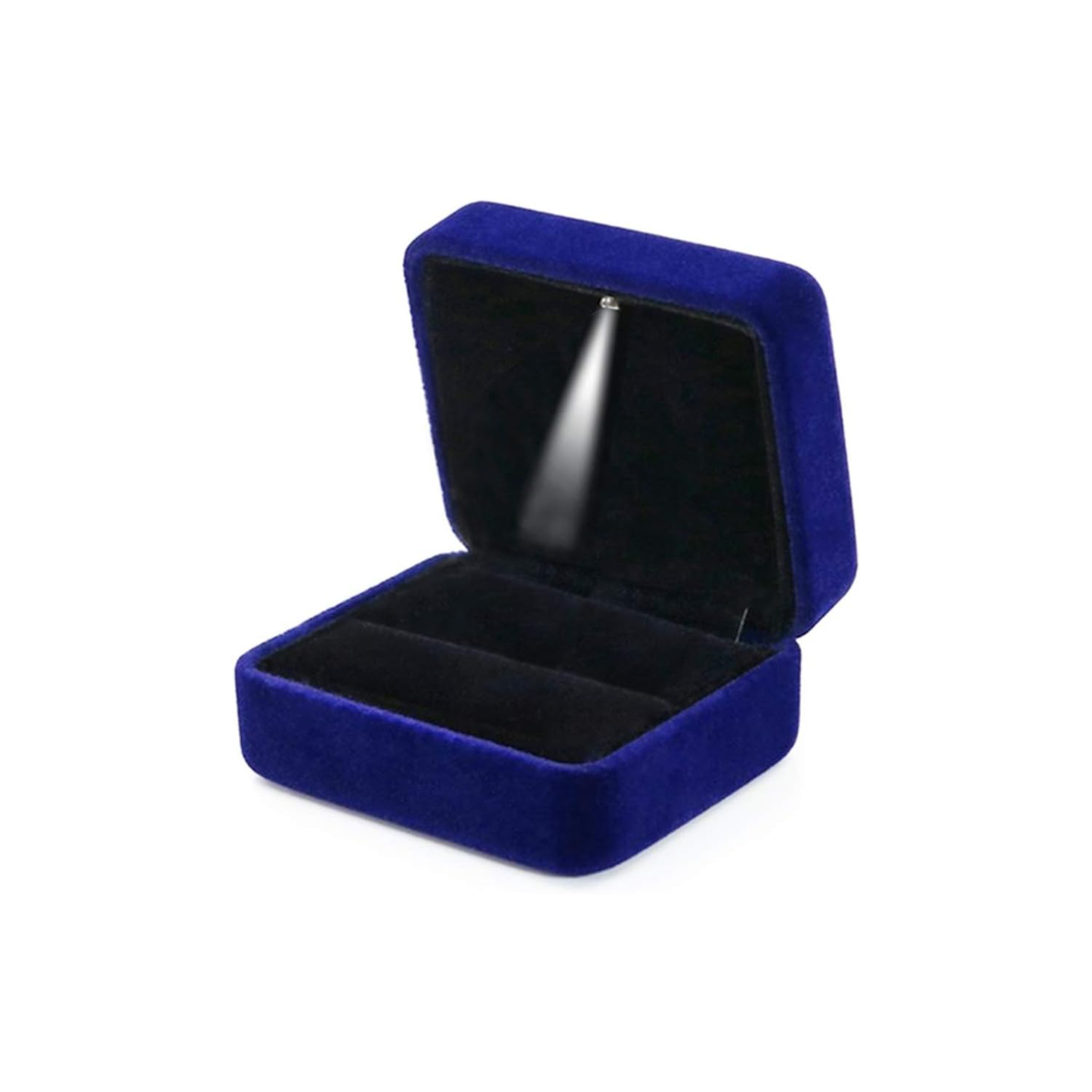 Blau Ringbox aus Samt Velvet mit LED – Ringschatulle mit Beleuchtung für Verlobung & Antrag
