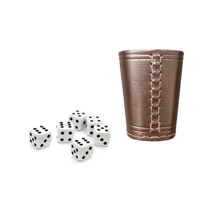 Echtleder 2er Set Würfelbecher aus Leder inkl. je 6 Würfel – Braun - Klassischer, handgefertigter Leder Würfelbecher 9 cm – Perfekt für Kniffel, Brettspiele, Poker & mehr