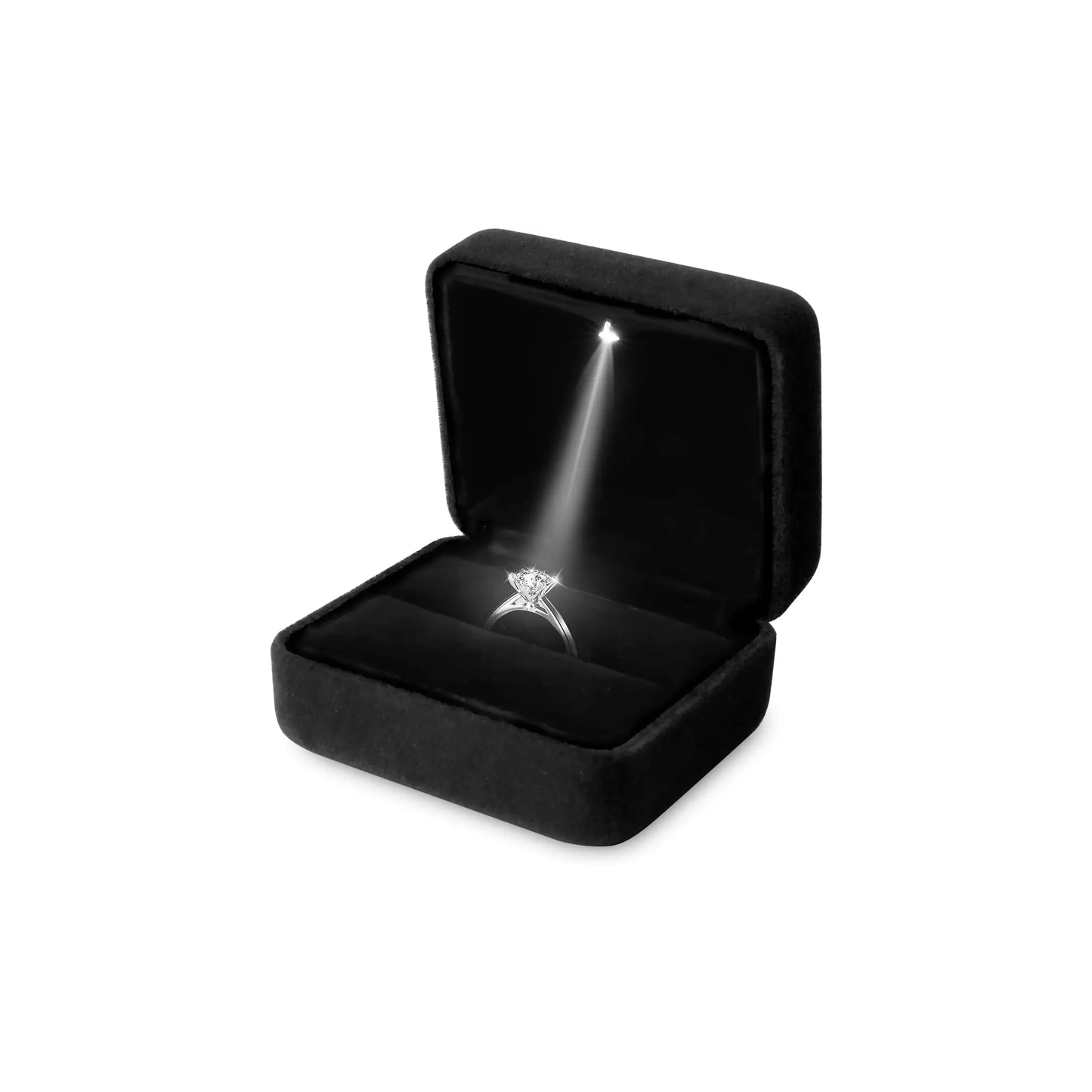 Ringschatulle mit Licht - Ringschachtel mit LED-Licht aus Schwarzem Samt für Antrag, Verlobung und Hochzeit - Elegante Ringbox mit Beleuchtung