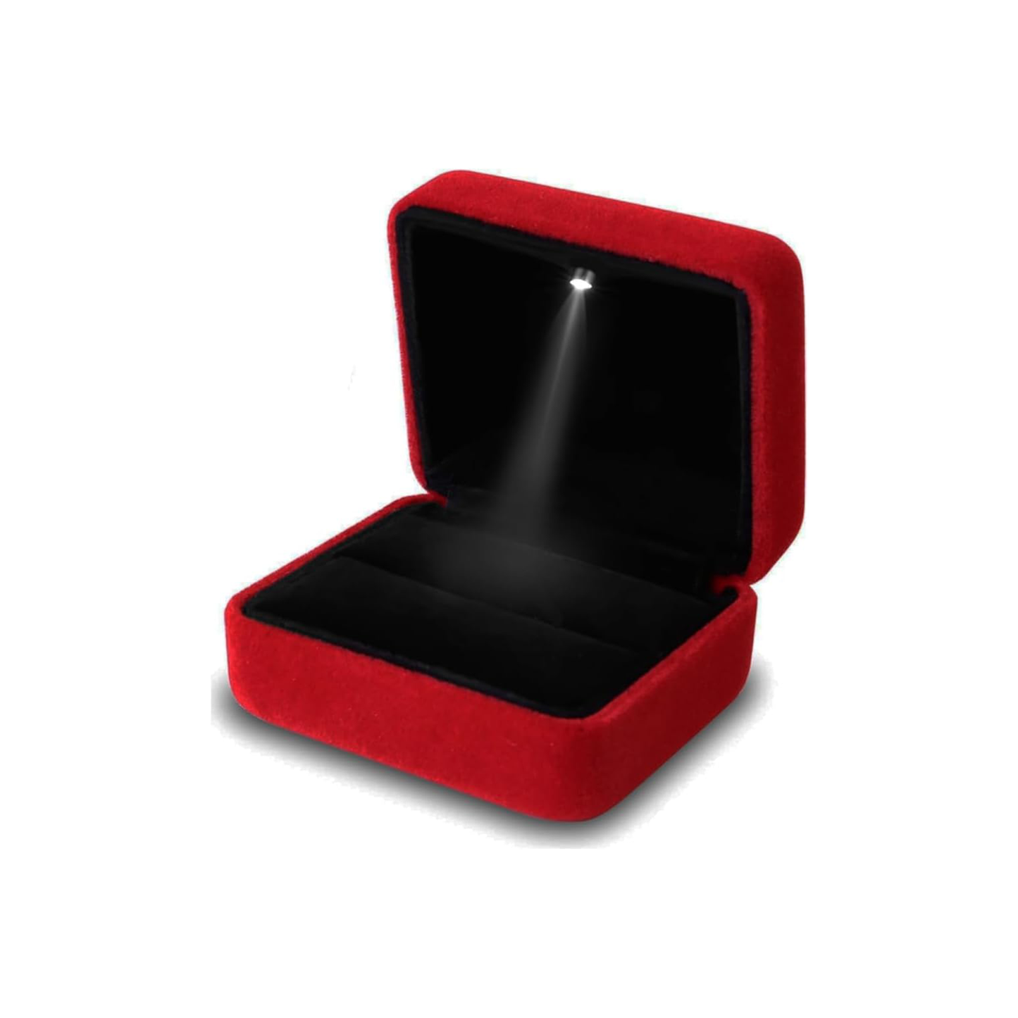 Ringbox aus rotem Samt Velvet mit LED – Elegante Ringschatulle mit Beleuchtung für Verlobung & Antrag
