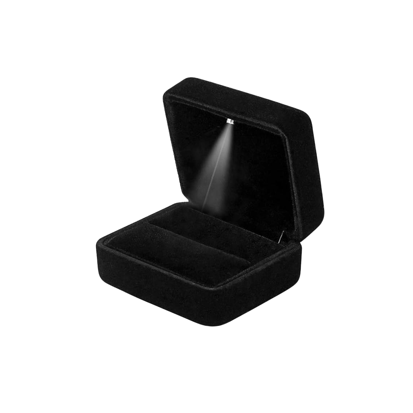 Ringschatulle mit Licht - Ringschachtel mit LED-Licht aus Schwarzem Samt für Antrag, Verlobung und Hochzeit - Elegante Ringbox mit Beleuchtung