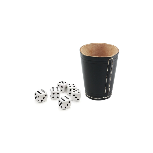 Echtleder Würfelbecher - Schwarz - 9cm mit 6 Würfel