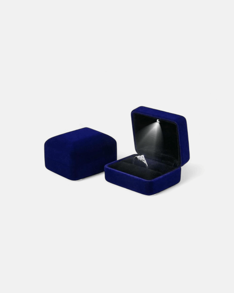 Blau Ringbox aus Samt Velvet mit LED – Ringschatulle mit Beleuchtung für Verlobung & Antrag