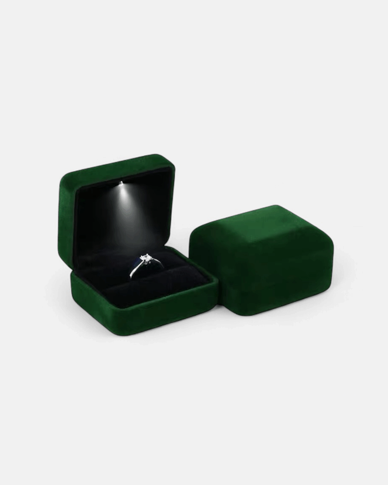 Ringschatulle mit LED-Licht aus grünem Samt – Elegante Ringbox mit Beleuchtung