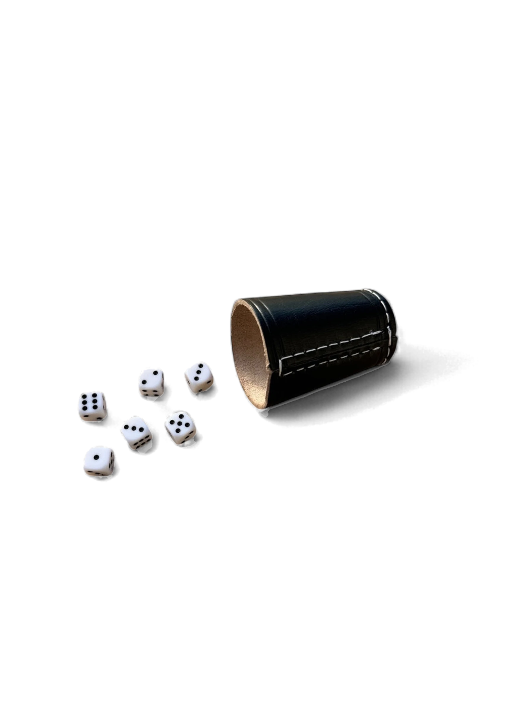 Würfelbecher aus Echtleder 5er Set – inkl. 30 Würfel (16 mm) – Handgefertigte Premium Lederbecher – Schwarz – 9 cm Höhe, 7 cm Ø – Ansicht 3
