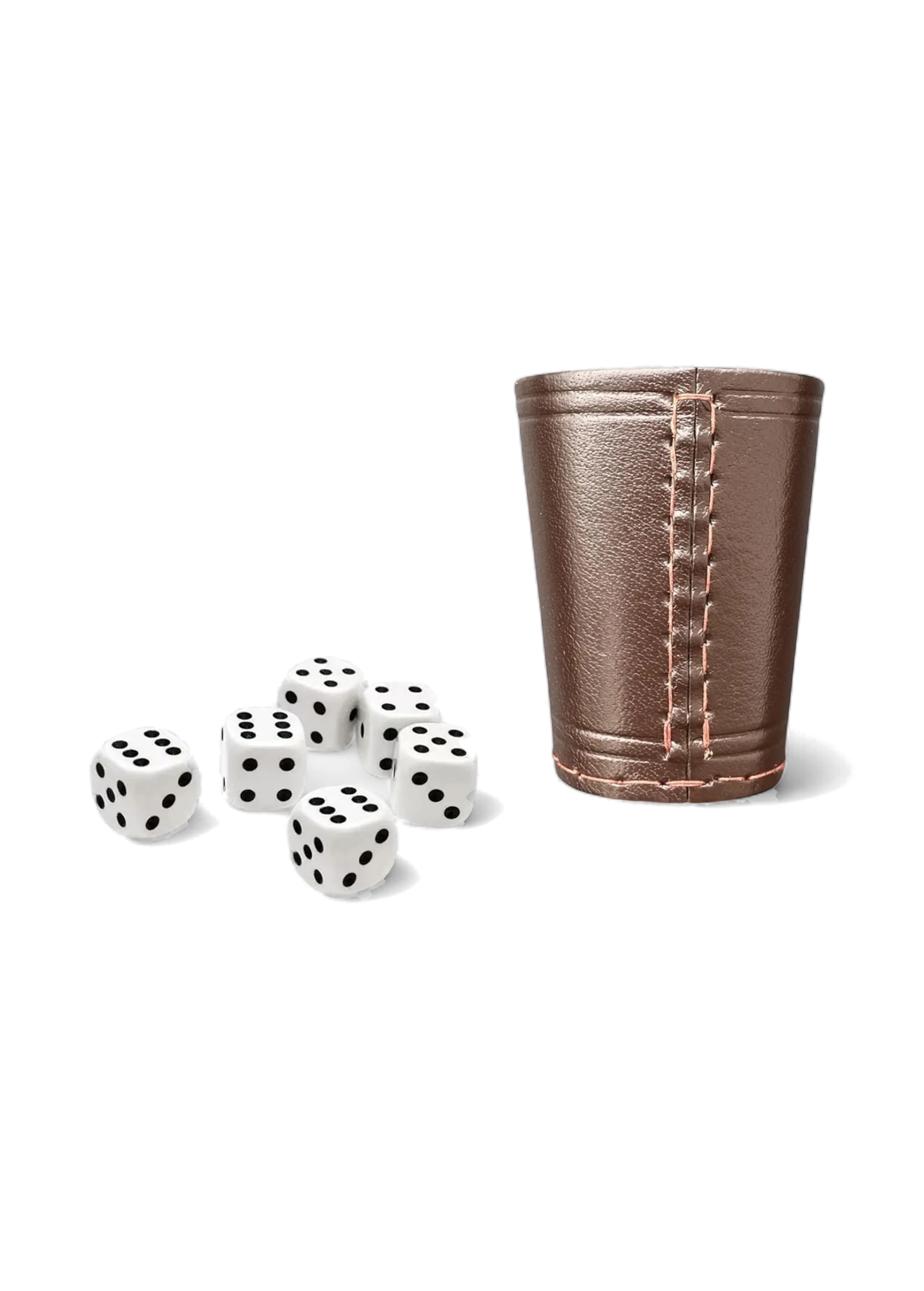 Würfelbecher Leder | 5er Set mit 30 Würfeln (16mm) | Handgefertigte Premium Echtleder Becher 9cm Braun – Ansicht 2