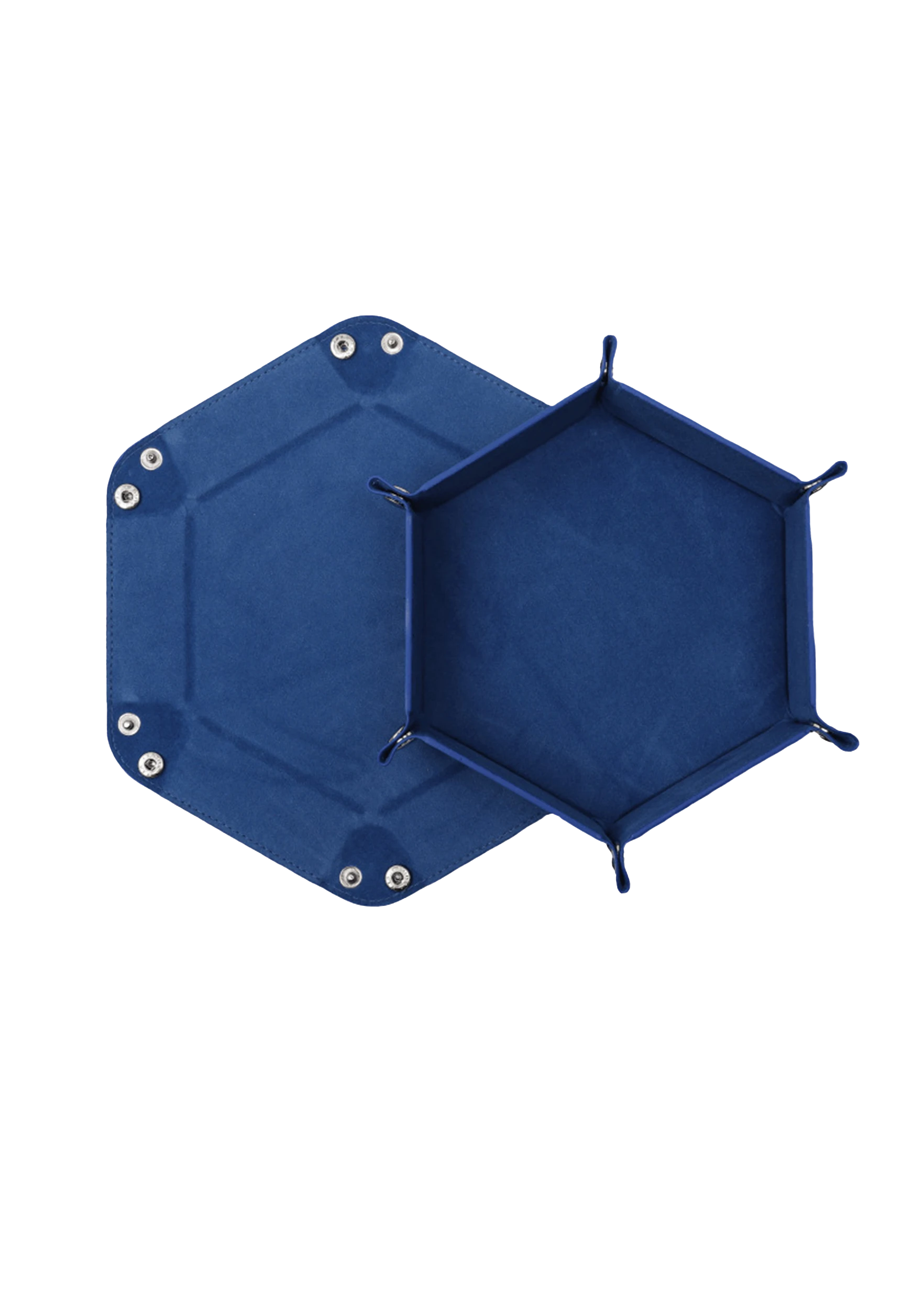 Würfelteller Hexagon faltbar – PU Leder & Samt Würfeltablett für Rollen- & Brettspiele – Faltbares Sechseck Würfel-Tablett (Blau)