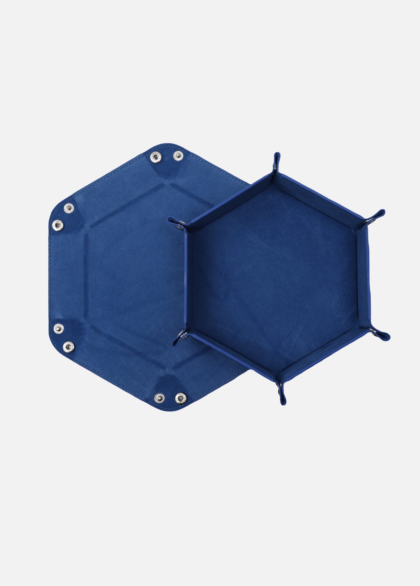 Würfelteller Hexagon faltbar – PU Leder & Samt Würfeltablett für Dungeons & Dragons, Pen & Paper & RPG Spiele – Faltbares Sechseck Würfel-Tablett (Blau)