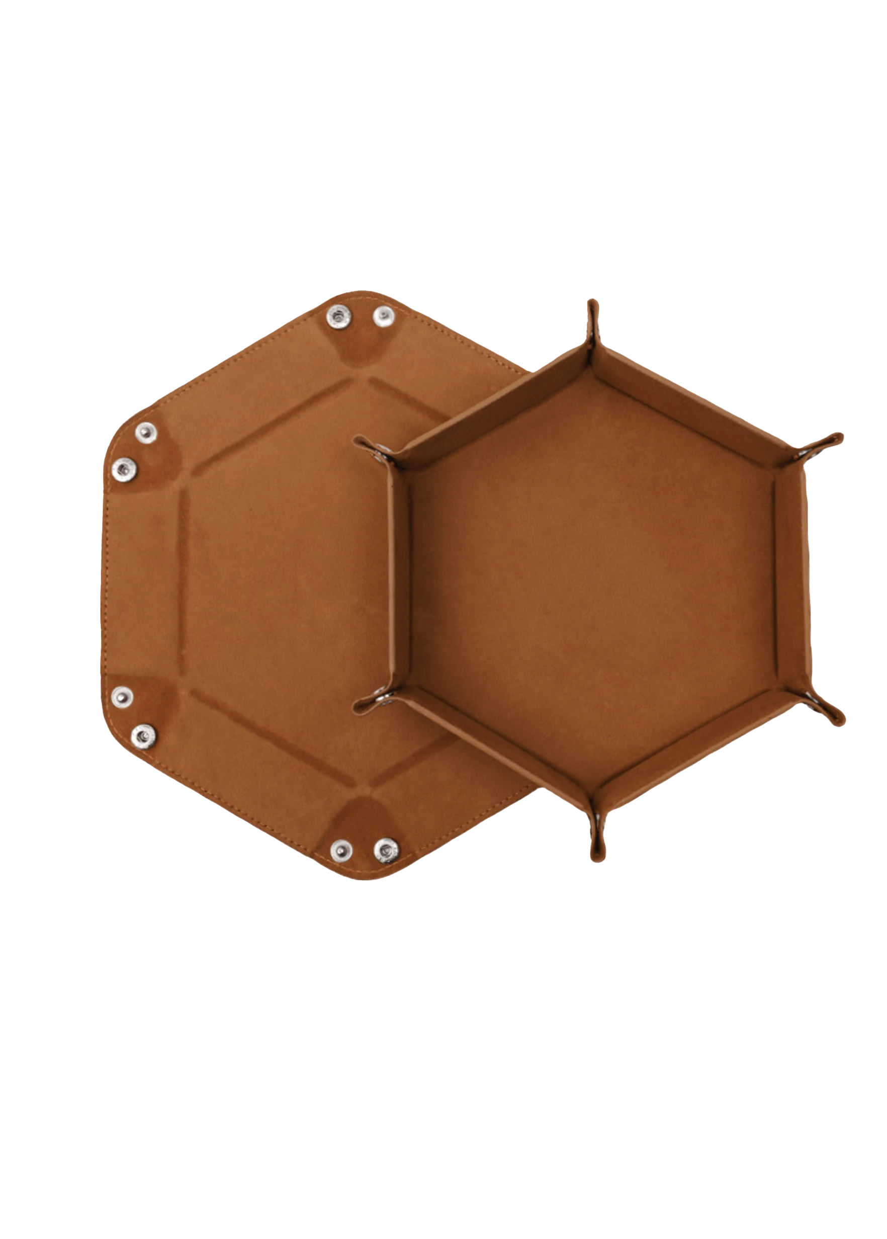Würfelteller Hexagon faltbar – PU Leder & Samt Würfeltablett für Rollen- & Brettspiele – Faltbares Sechseck Würfel-Tablett (Braun)