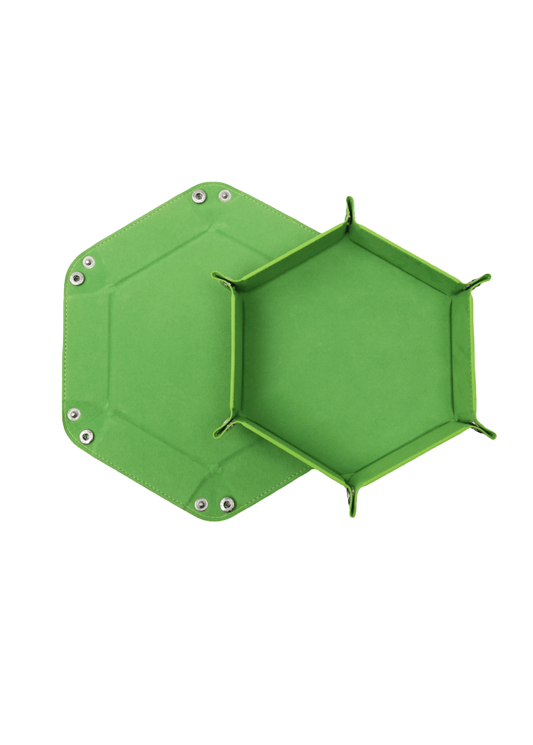 Würfelteller Hexagon faltbar – PU Leder & Samt Würfeltablett für Rollen- & Brettspiele – Faltbares Sechseck Würfel-Tablett (Grün)