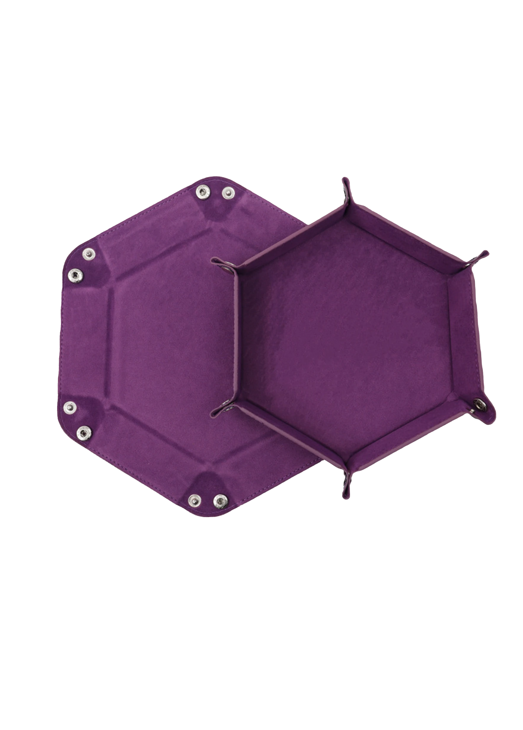 Würfelteller Hexagon faltbar – PU Leder & Samt Würfeltablett für Rollen- & Brettspiele – Faltbares Sechseck Würfel-Tablett (Lila)