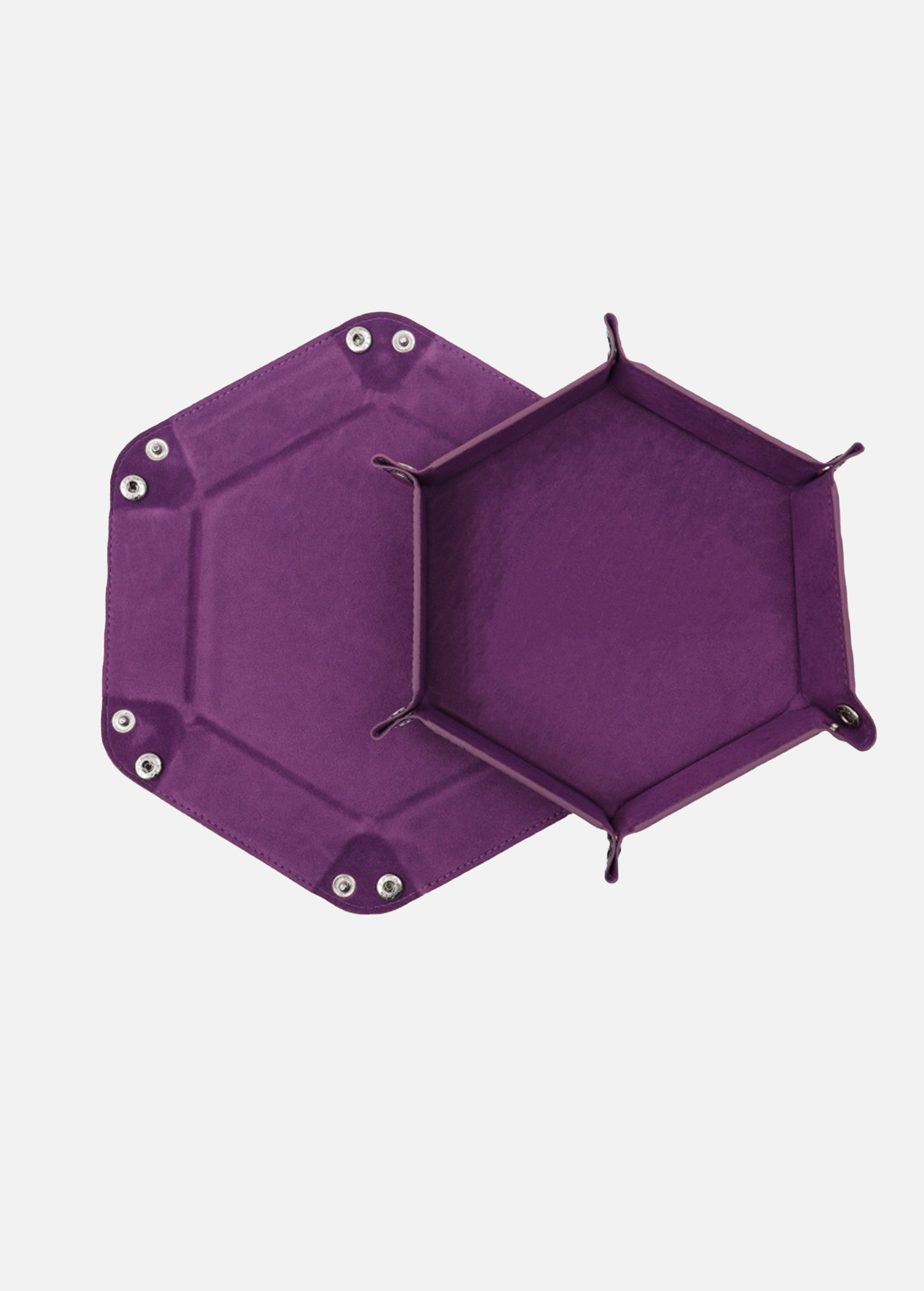 Würfelteller Hexagon faltbar – PU Leder & Samt Würfeltablett für Dungeons & Dragons, Pen & Paper & RPG Spiele – Faltbares Sechseck Würfel-Tablett (Lila)