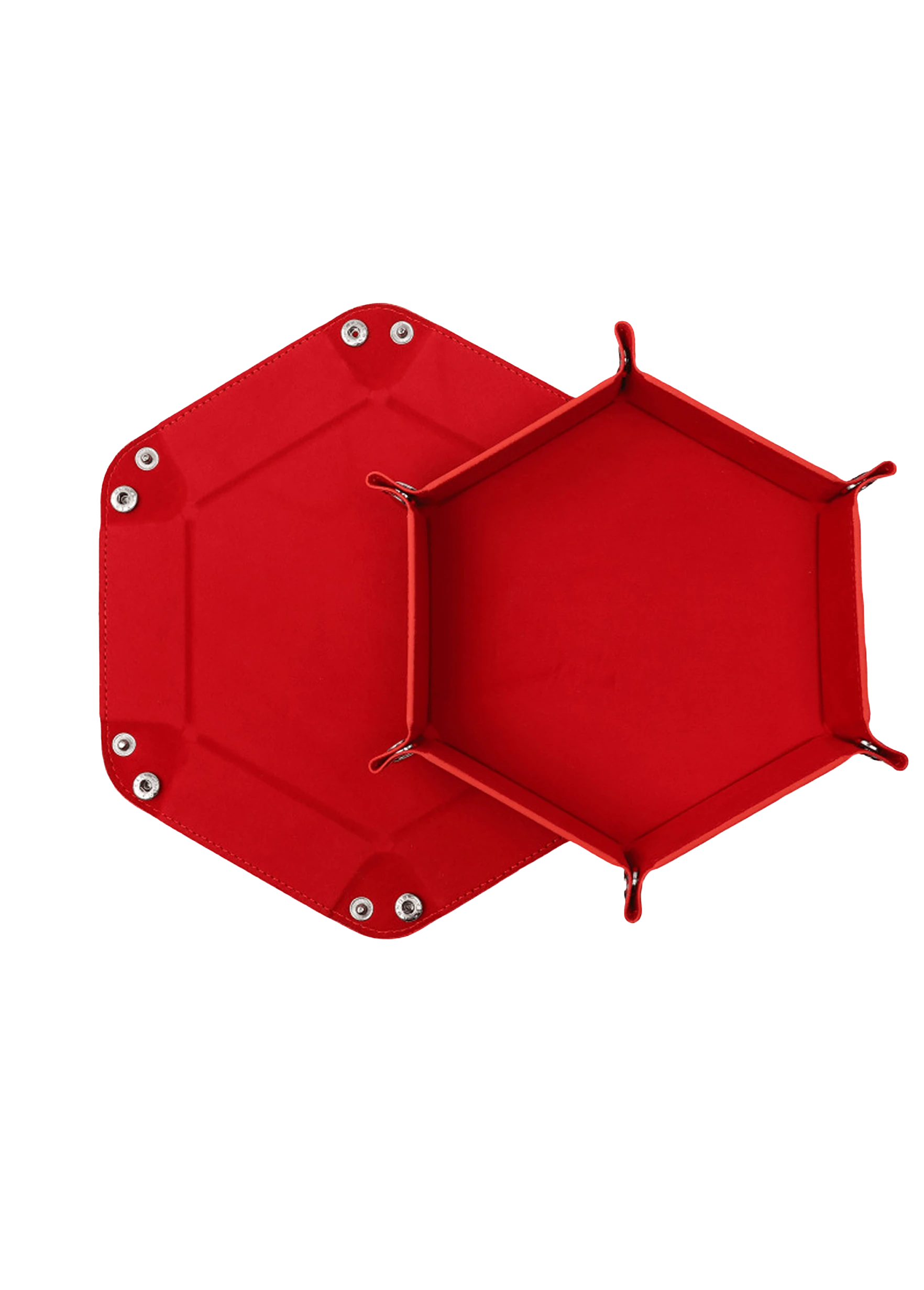 Würfelteller Hexagon faltbar – PU Leder & Samt Würfeltablett für Rollen- & Brettspiele – Faltbares Sechseck Würfel-Tablett (Rot)