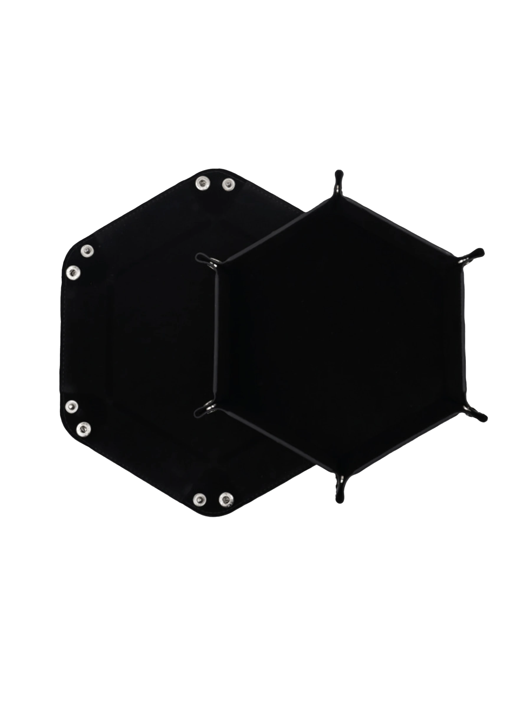Würfelteller Hexagon faltbar – PU Leder & Samt Würfeltablett für Rollen- & Brettspiele – Faltbares Sechseck Würfel-Tablett (Schwarz)