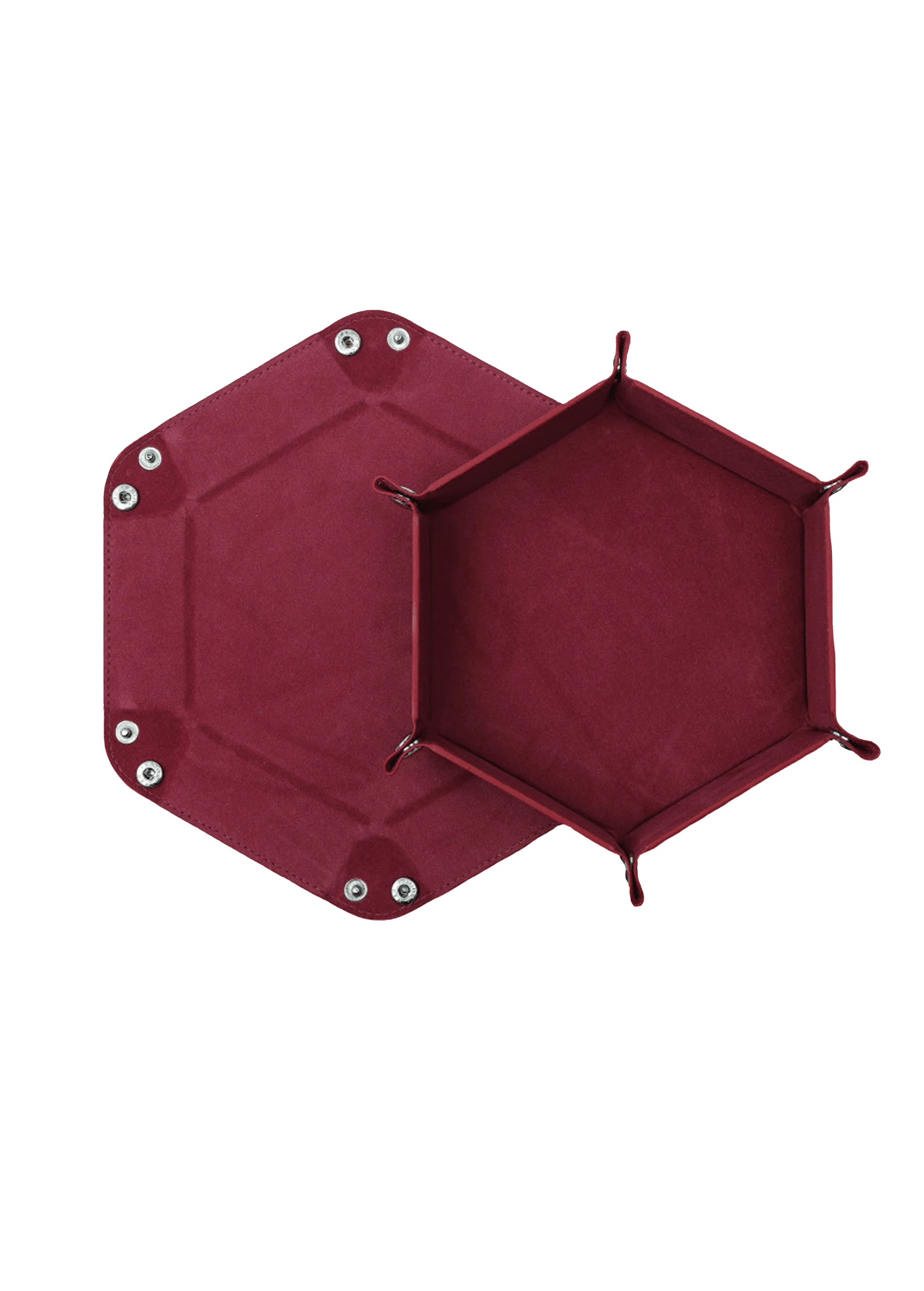 Würfelteller Hexagon faltbar – PU Leder & Samt Würfeltablett für Rollen- & Brettspiele – Faltbares Sechseck Würfel-Tablett (Weinrot)