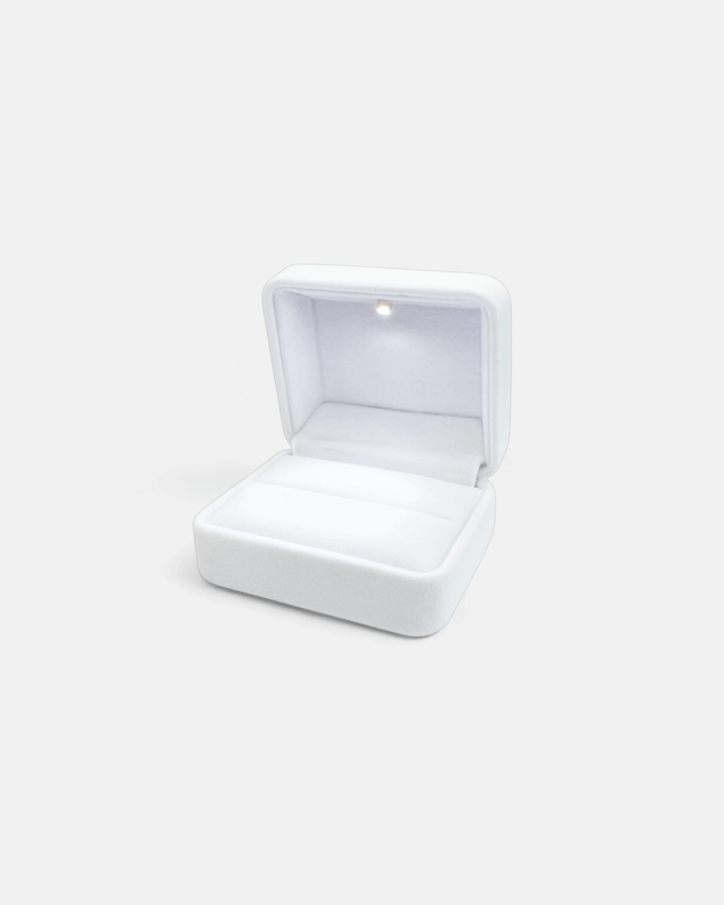 Weiß Ringbox mit LED Licht – Ringschachtel Ring Samt Weiss- Ringschatulle mit LED-Beleuchtung