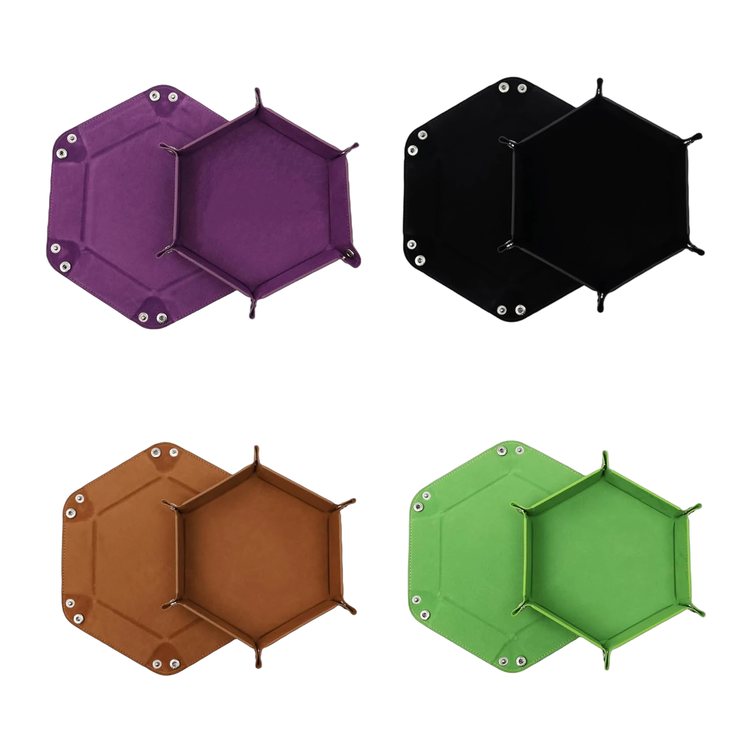 Würfelteller Hexagon, faltbar – PU-Leder und Samt, einzeln oder im 4er-Set –