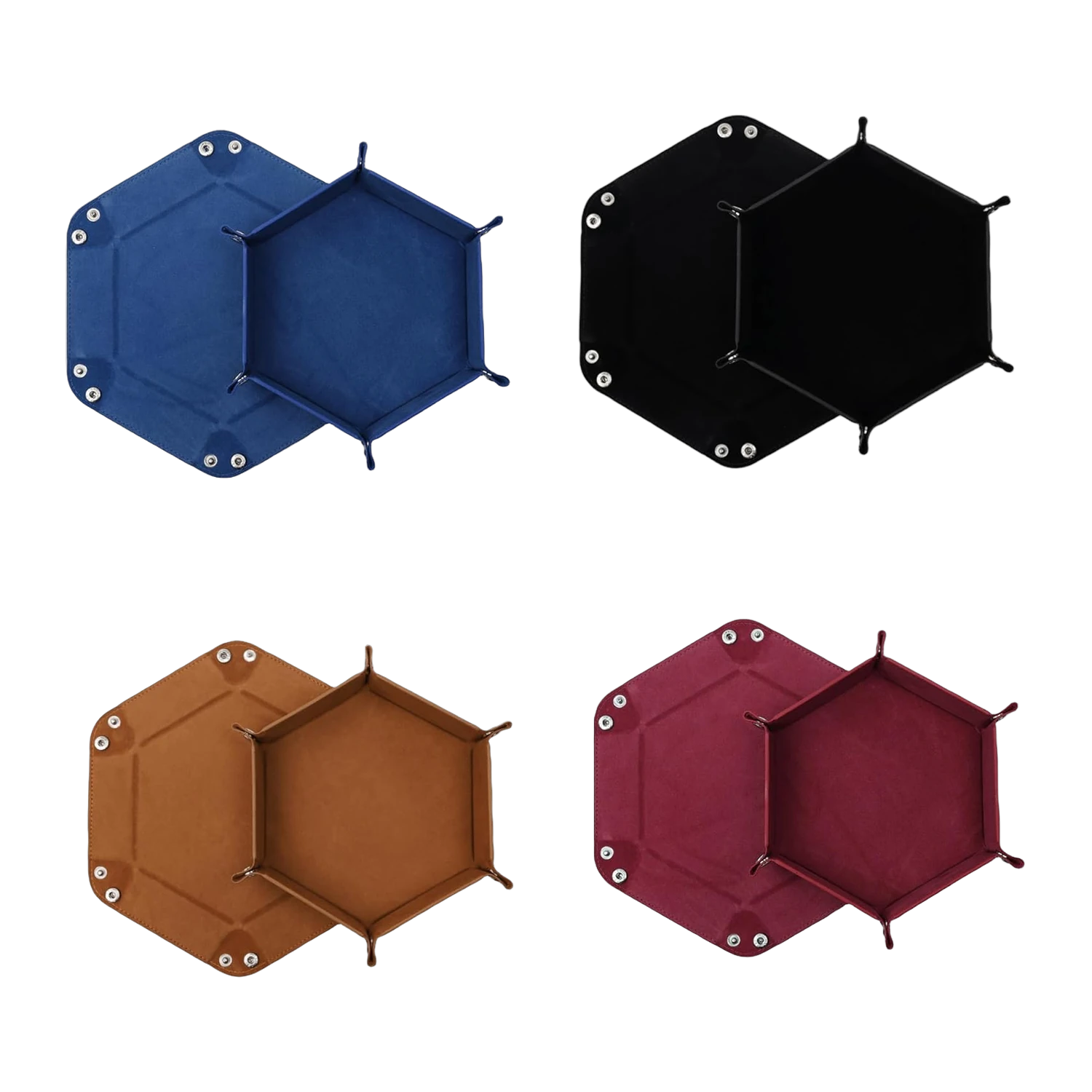 Würfelteller Hexagon, faltbar – PU-Leder und Samt, einzeln oder im 4er-Set –