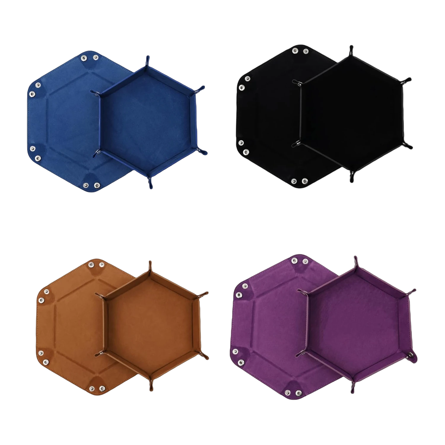 Würfelteller Hexagon, faltbar – PU-Leder und Samt, einzeln oder im 4er-Set –