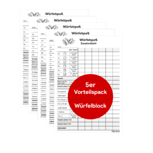 Würfelblock A6 - 5er Set Ersatz-Punkteblöcke | Je Block 50 Seiten | Qualitätspapier | Für Würfelspiele