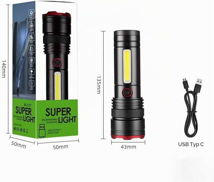 LED-Taschenlampe aus Aluminium, zoombar, per USB-C aufladbar – Ansicht 3