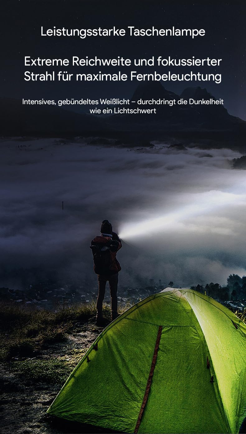 LED-Taschenlampe aus Aluminium, zoombar, per USB-C aufladbar – Ansicht 6