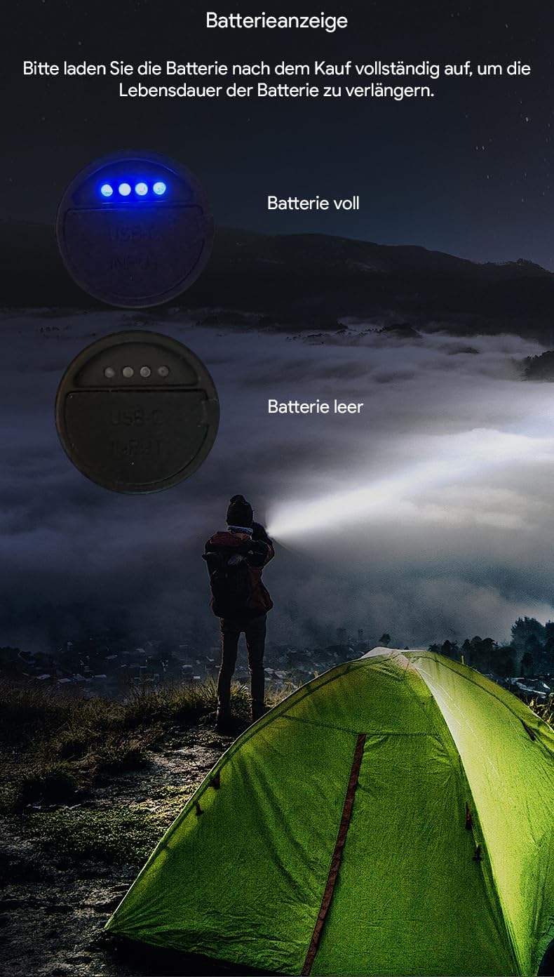 LED-Taschenlampe aus Aluminium, zoombar, per USB-C aufladbar – Ansicht 7