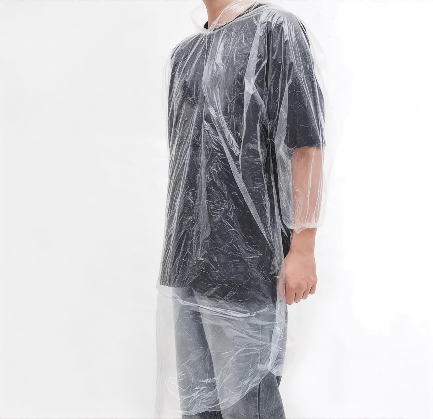 Regenponcho 6er-Set, transparent, mit Kapuze – Einweg, Unisex – Ansicht 3