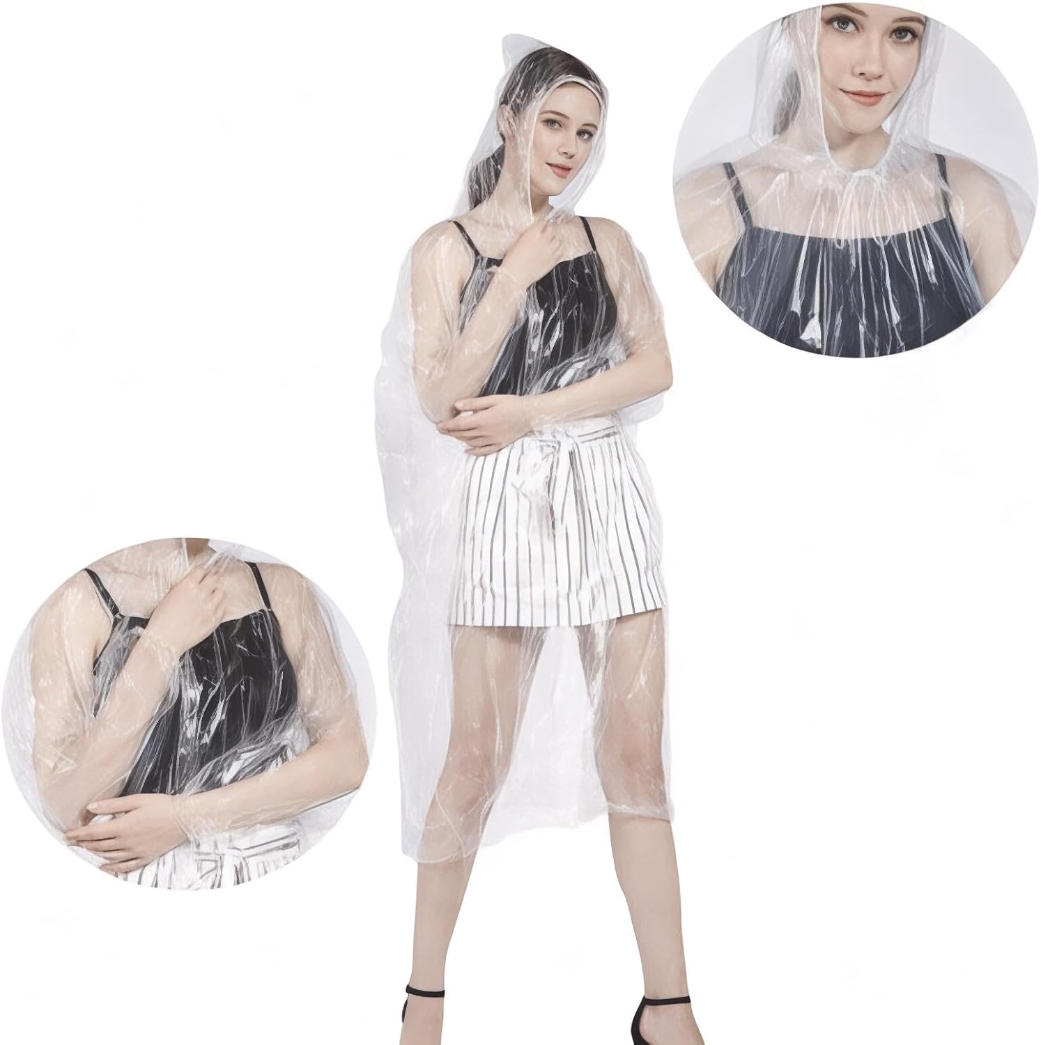 Regenponcho 6er-Set, transparent, mit Kapuze – Einweg, Unisex – Ansicht 4