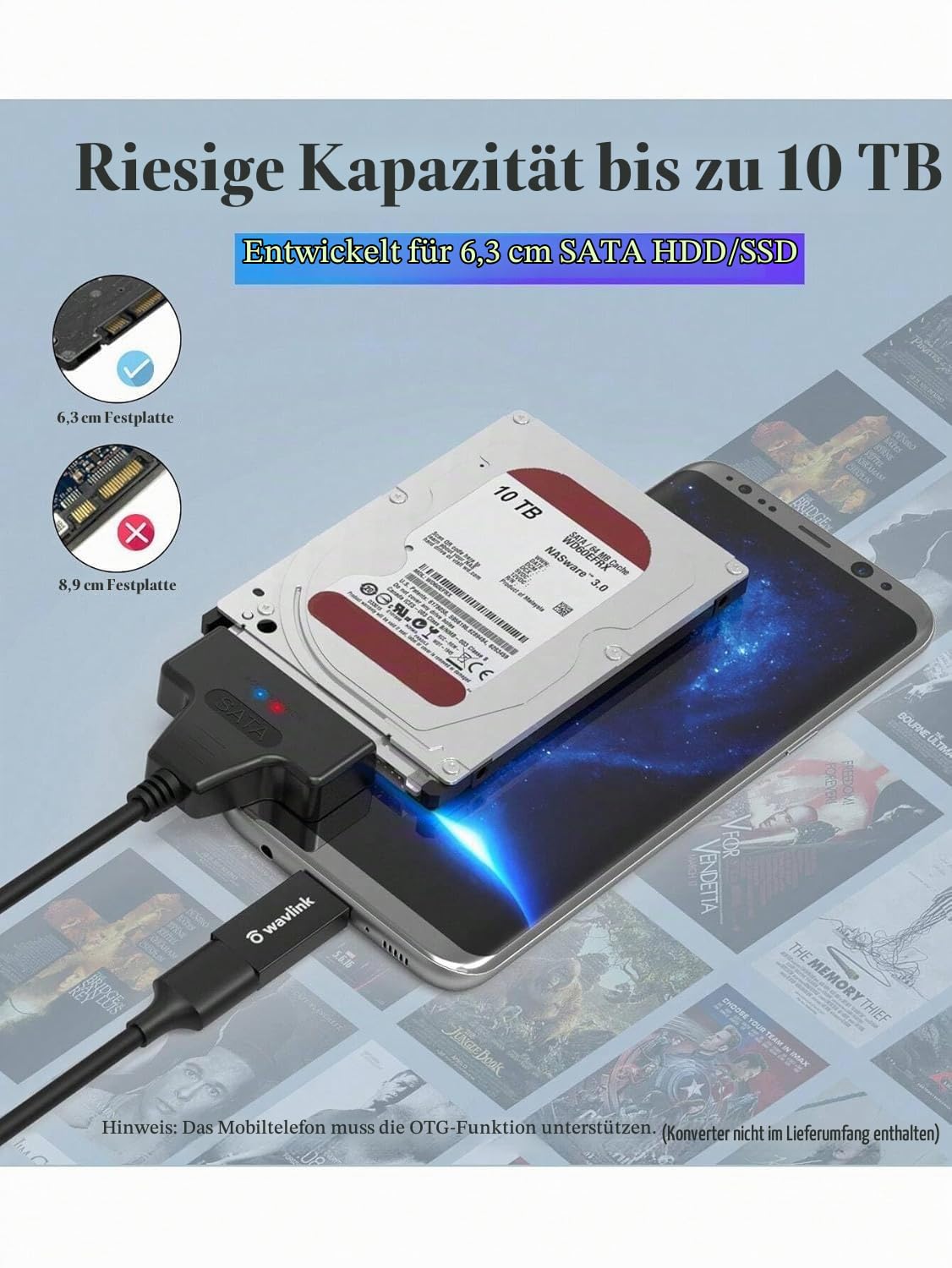 USB-auf-SATA-Adapter für 2,5-Zoll-SSD und -HDD – USB-C oder USB-A – USB-A – Ansicht 6