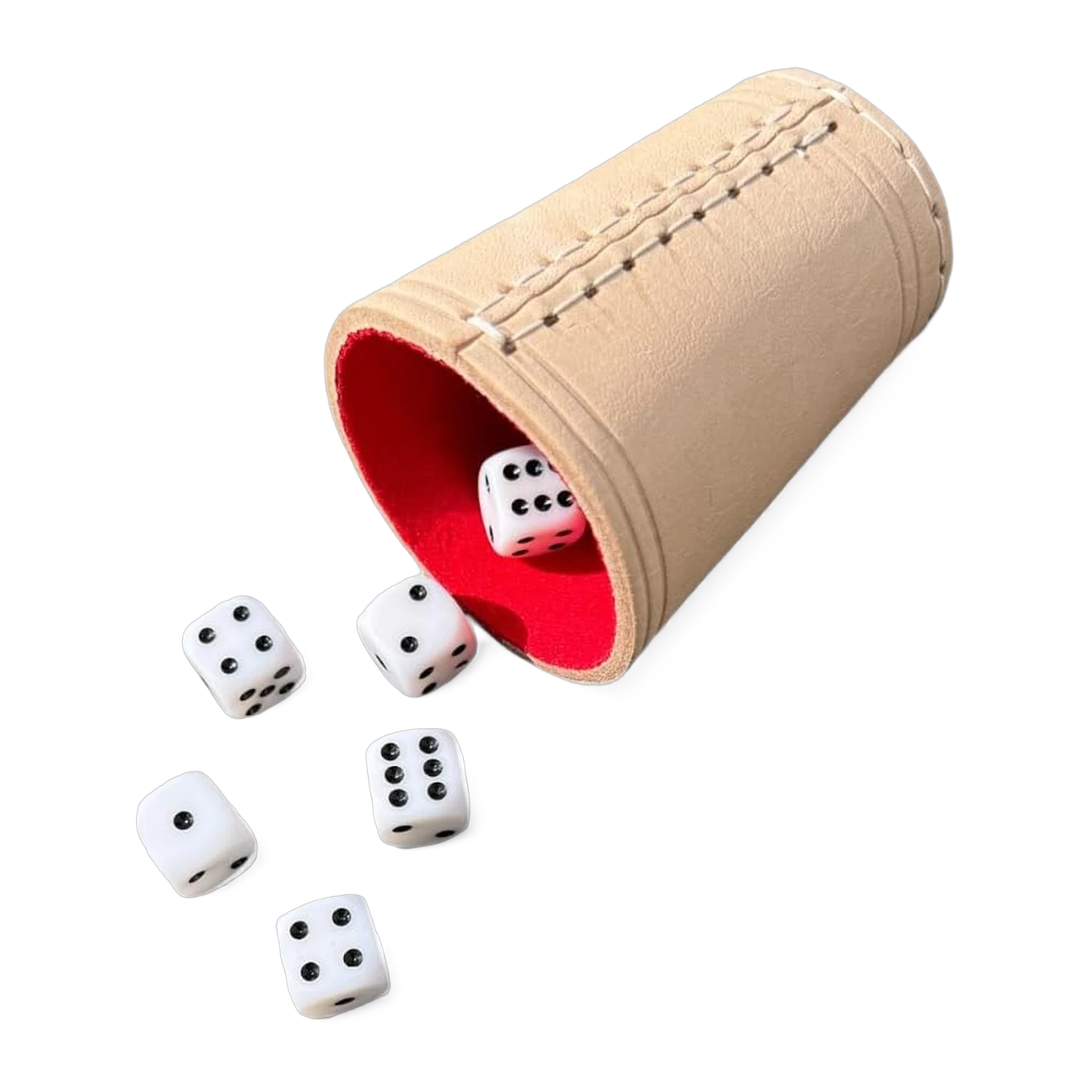 Würfelbecher aus Echtleder mit Filz und Würfeln – Ansicht 6